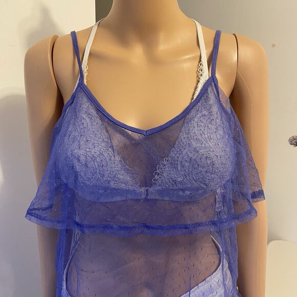 Vtg Y2K Sears Purple Lace Mesh Tank Top Boho Preppy Fairy Goth Whimsy Vamp Jrs M - Picture 8 of 8